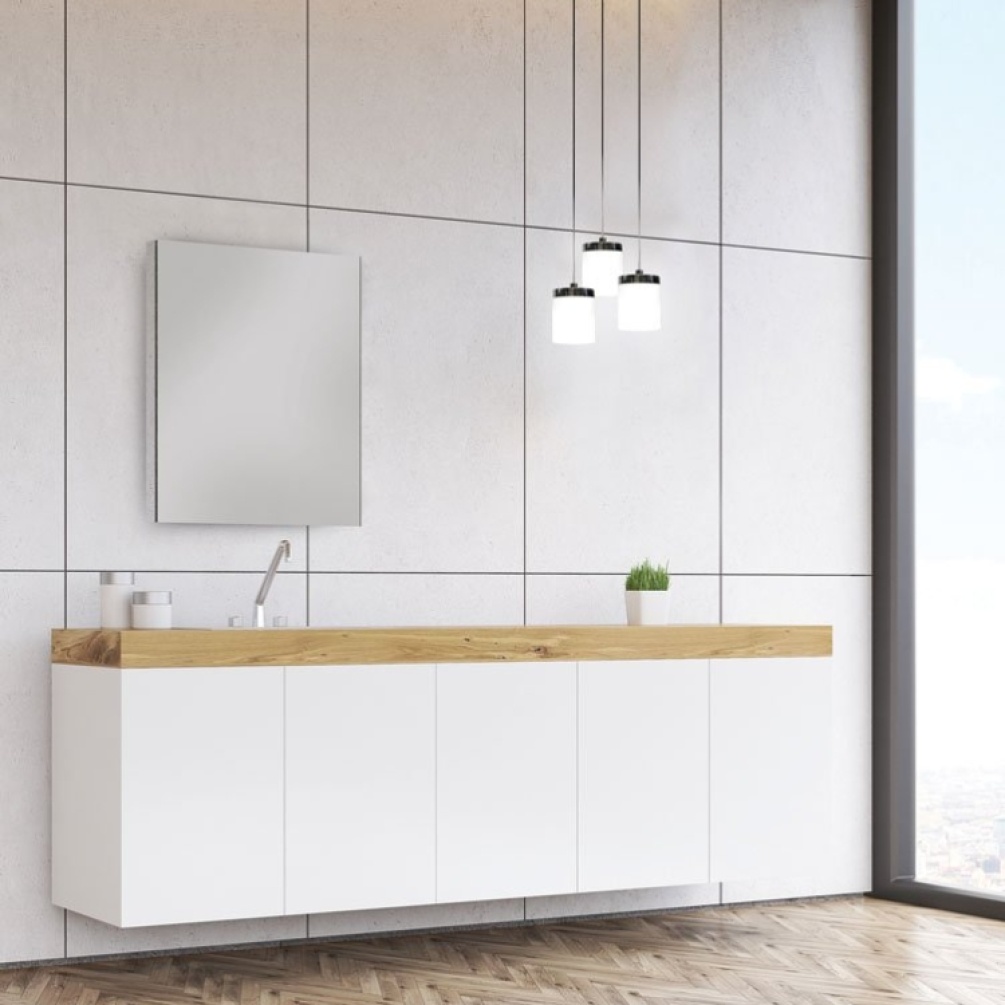 Product Lifestyle image of the HIB Triumph 500mm Rectangular Bathroom Mirror hung in portrait